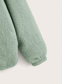 SHEIN EZwear Áo nỉ lông xù tay raglan thiết kế tai 3D cỡ lớn - Màu xanh Bạc hà - Xem 4