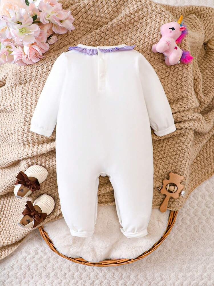 Baby Girl Unicorn Print Ruffle Trim Jumpsuit