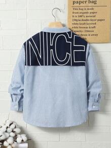 SHEIN 青少年男孩加大码运动插肩领字母图案二合一衬衫 - 藍色 - 查看 1