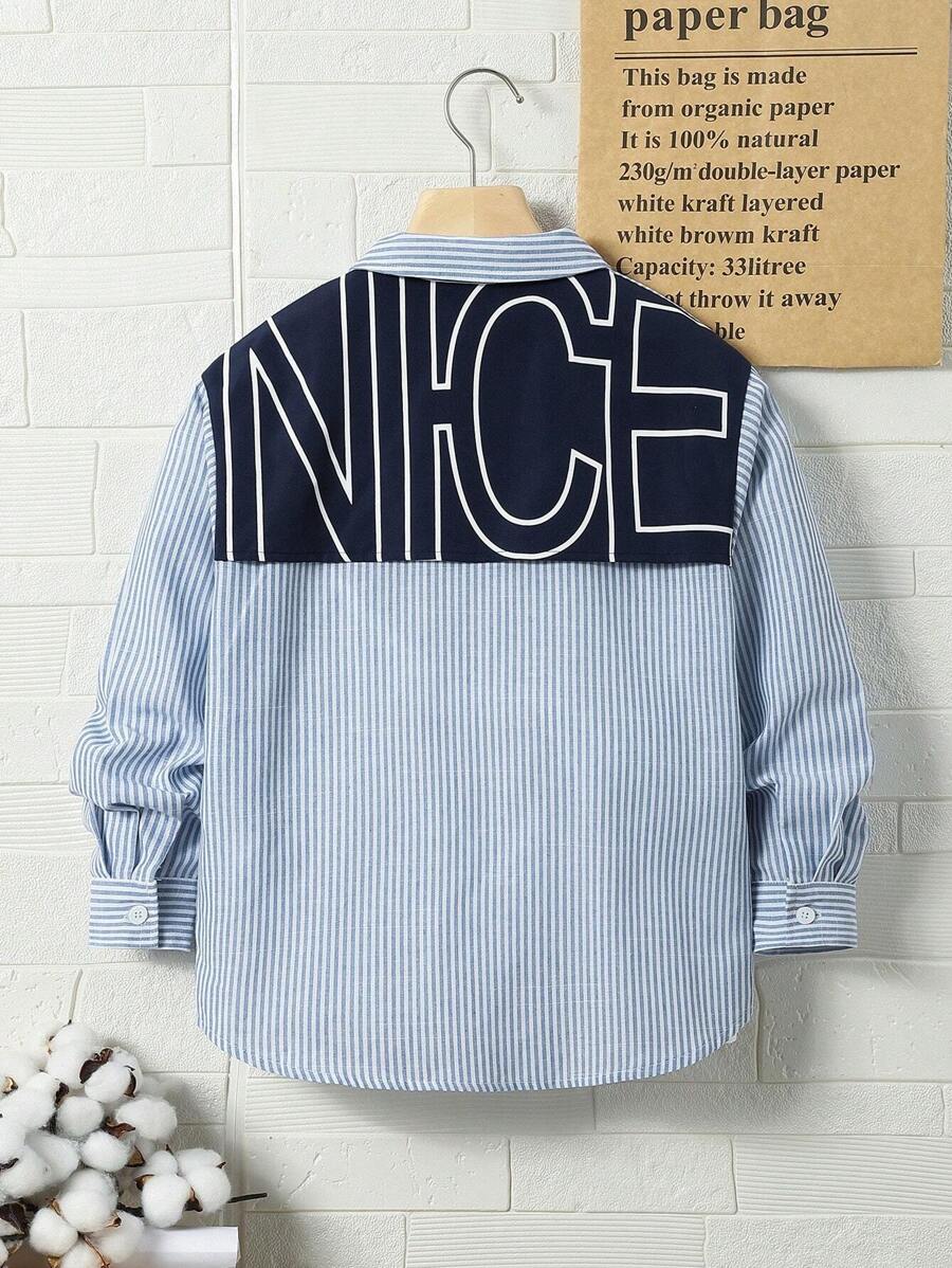 SHEIN 青少年男孩加大码运动插肩领字母图案二合一衬衫 - 藍色 - 查看 1