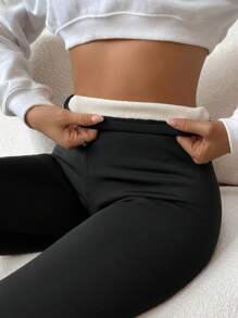 SHEIN Unity 素色高腰緊身打底褲 - 黑色 - 查看 3