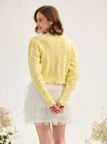 Enchnt Solid Scallop Trim Cardigan - Yellow - View 2