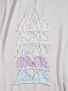 5 件花卉印花生菜边文胸，可爱