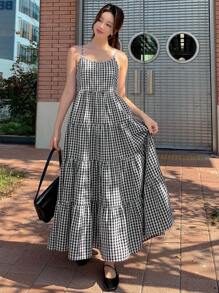 Dazy Star Gingham Print Ruffle Hem Cami Dress Sundress