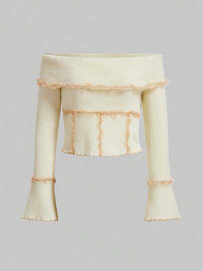 Fairycore Jersey de hombros descubiertos de manga amplia