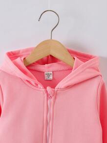 SHEIN Young Girl Solid Zip Up Sweatshirt - Pink - View 5