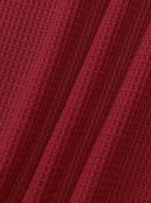 SHEIN Boys' Solid Color Half-Zip Polo Long Sleeve T-Shirt - Red - View 5