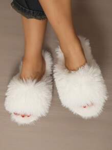 Women's Winter Cartoon Thick-Soled Non-Slip Warm Plush Slippers For Indoor Home Use,Halloween,Fluffy Slippers - White - View 3