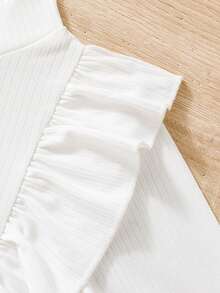 SHEIN Young Girl Ruffle Trim Mock Neck Tee - White - View 4