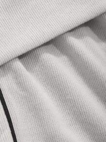 Dazy Star 拼接滾邊拉鏈開襟抽繩連帽衫和開衩短裙 - 淺灰色 - 查看 7