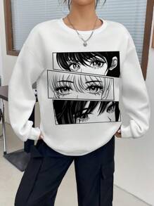 SHEIN EZwear Figure Graphic Drop Shoulder Thermal Lined Sweatshirt - White - View 1