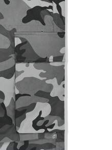 Manfinity Hypemode Loose Fit Men's Camouflage Print Cargo Pants With Flap Pockets, Side Drawstring And Elastic Waistband - Grey - View 6