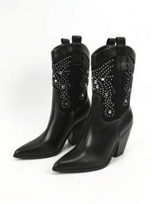 Styleloop Botas de media pantorrilla para mujer, con textura tejida, estilo bohemio, western, festival de música