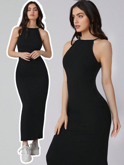 BizChic Solid Halter Dress Workwear