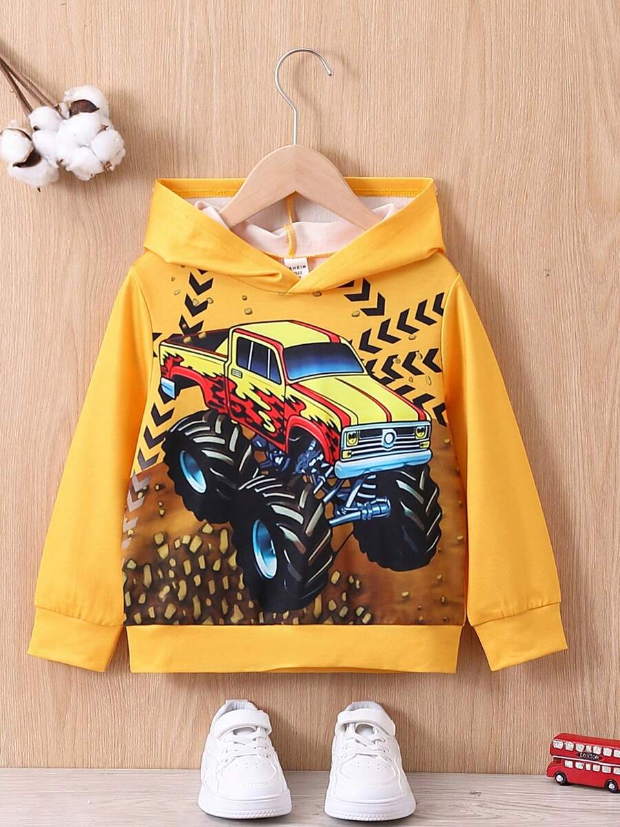SHEIN Young Boy Car Print Sweatshirt - Yellow - View 1