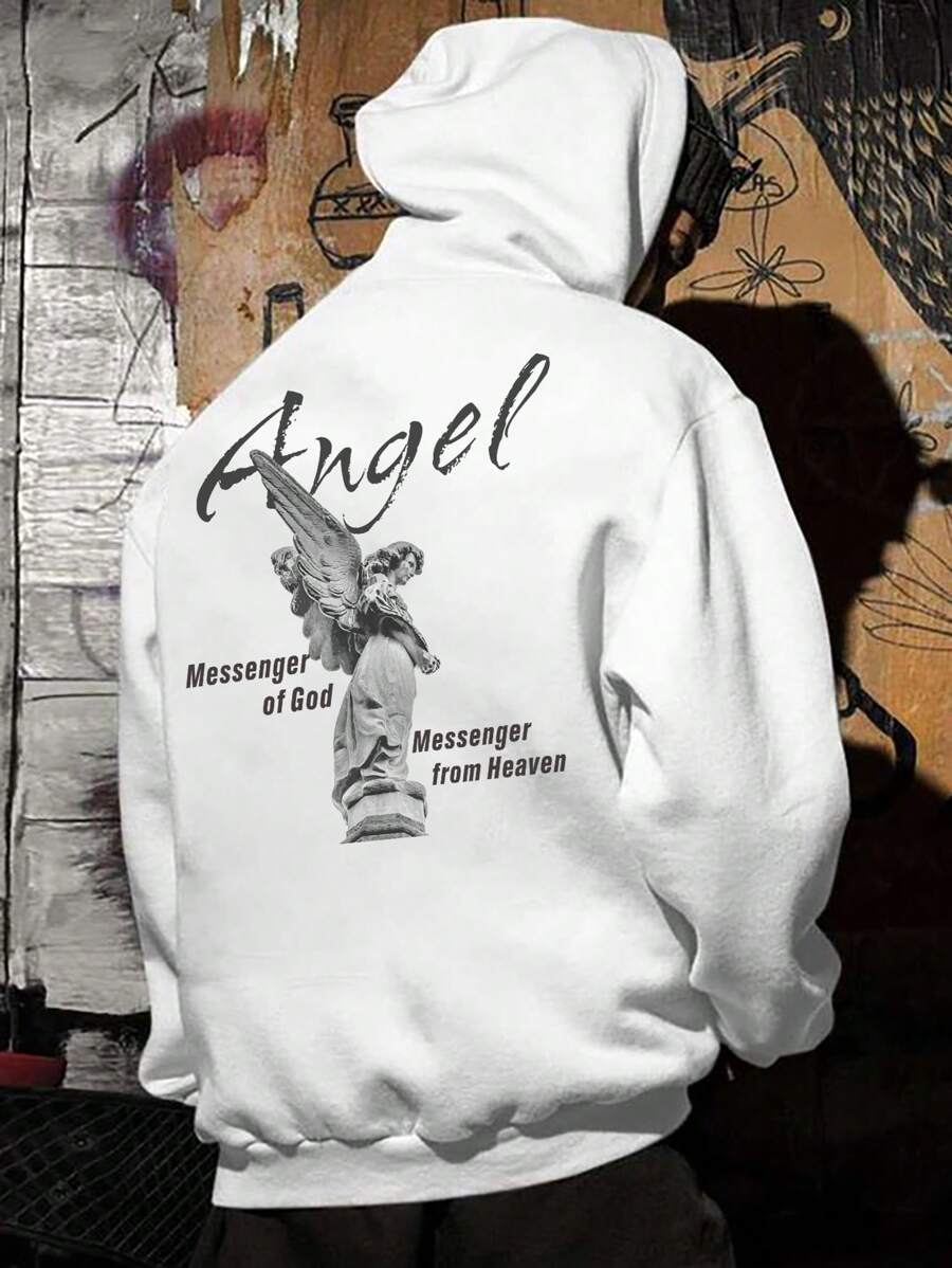 Manfinity LEGND Men Plus Slogan Graphic Drawstring Hoodie - White - View 1