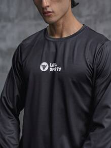 Manfinity Sport Corelite Áo thun nam họa tiết chữ thể thao Áo nỉ nam - màu đen - Xem 5