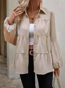 SHEIN Frenchy Blusa de manga farol bajo con fruncido - Albaricoque - Ver 5