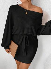 SHEIN Frenchy Plus Ribbed Knit Belted Dress
