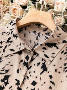 SHEIN LUNE Plus Allover Print Belted Shirt Dress Maxi Women Outfit Fall Cloth For Women - Khaki - View 3