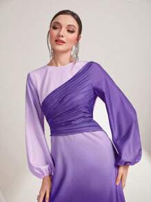 Modelyn In Ombre Tay áo lồng đèn Eo Ruched Đầm - Màu tím - Xem 4