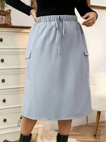 Calvaya Talla grande Falda cargo con bolsillo lateral con solapa con cordón