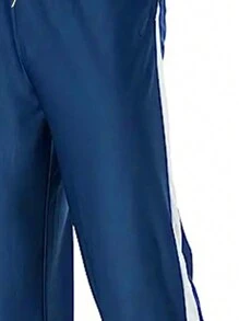 Manfinity Homme Men Plus Contrast Side Seam Drawstring Waist Sweatpants - Blue - View 3