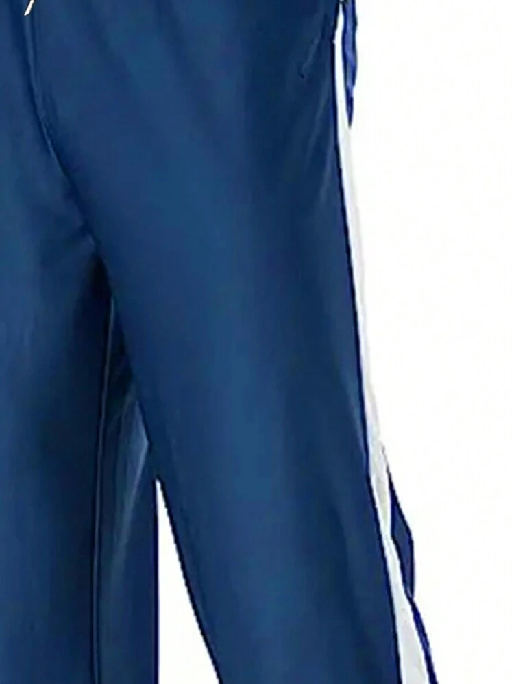 Men Plus Contrast Side Seam Drawstring Waist Sweatpants