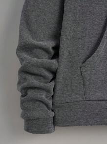 Nam Khối màu Dây rút Hoodie Với Túi kangaroo - màu đen - Xem 3