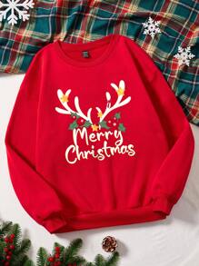 Slaydiva 1入組聖誕圖案加絨內裏運動衫 - 紅色 - 查看 1