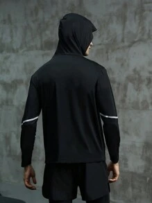 Manfinity Sport Corelite 男友风男士几何印花拉链连帽运动夹克健身上衣运动夹克 - 黑色 - 查看 2