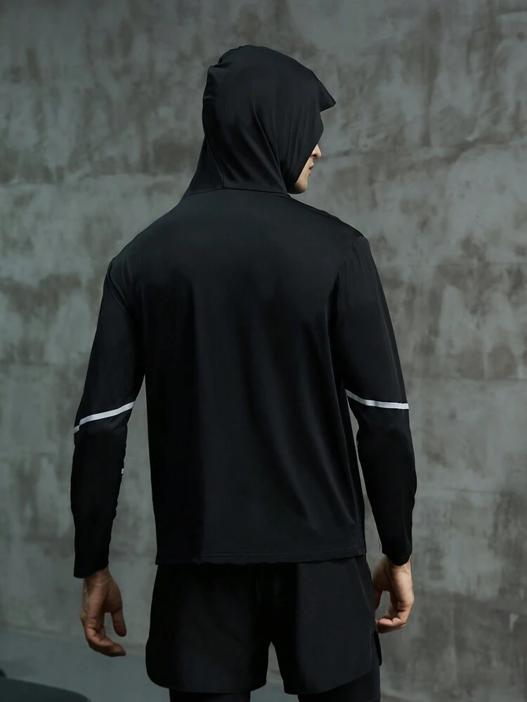 Boyfriend Style Men Geo Print Zip Up Hooded Sports Jacket Workout Tops Sports Jacket