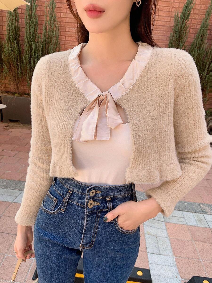 Dazy Star Solid Tie Front Crop Cardigan