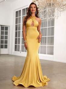 SHEIN Belle Crisscross Front Mermaid Hem Formal Dress - Yellow - View 1