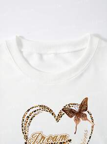 Heart And Letter Graphic Drop Shoulder Sweatshirt,Long Sleeve Tops - White - View 6