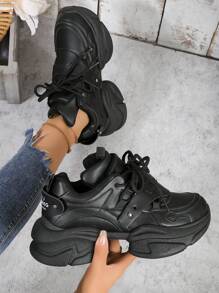 Women's Platform Wedge Sneakers - Black - View 4