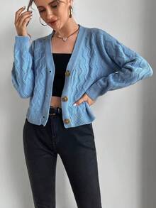 SHEIN Unity 女性休閒開襟衫套頭毛衣 - 藍色 - 查看 3