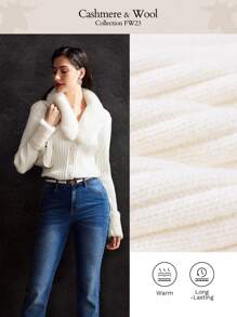 MOTF PREMIUM WOOL-BLEND FAUX FUR KNIT CARDIGAN - White - View 11