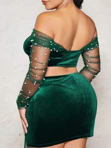 SHEIN BAE 大碼側抽繩下擺開叉絲絨半身裙 - 墨綠色 - 查看 3