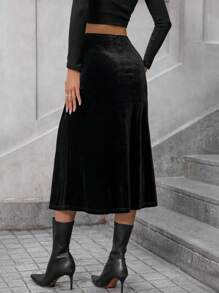 SHEIN Clasi Velvet A-line Skirt - Black - View 2