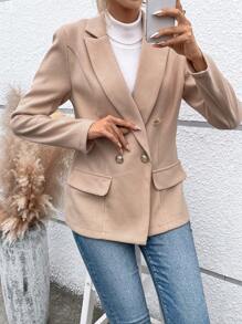 SHEIN LUNE Lapel Neck Double Breasted Overcoat - Khaki - View 5