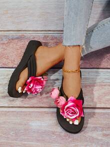 女用花拖鞋,夏季時尚中跟舒適露趾拖鞋,適合戶外/海灘穿著 - 彩色 - 查看 6