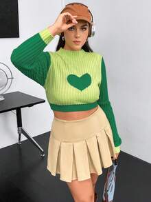SHEIN Qutie Hơn Cổ giả Hình trái tim Hai âm Áo len Crop - Nhiều màu - Xem 6