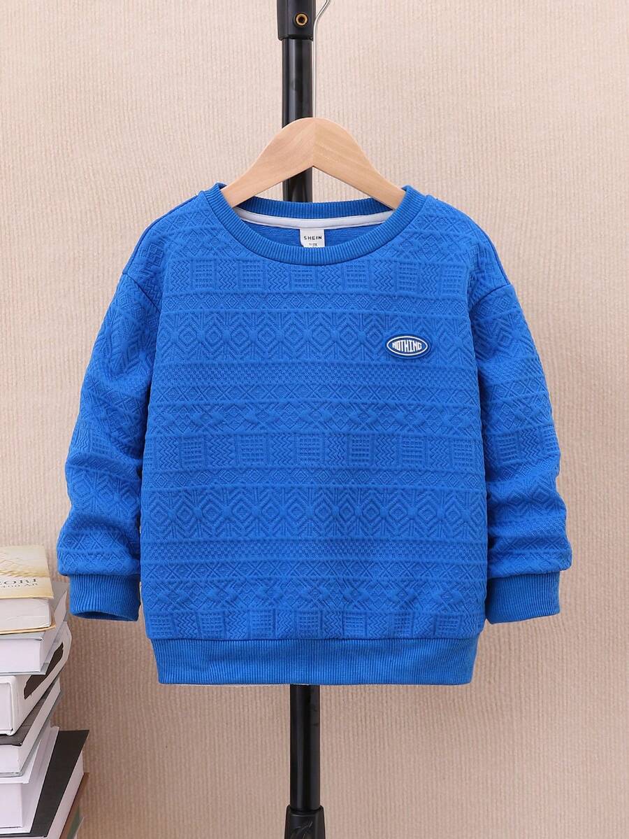 SHEIN 男孩字母貼布落肩袖運動衫無襯衫