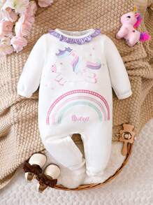 Đứa bé gái Kỳ lân in Viền Ruffle Áo liền quần - Nhiều màu - Xem 1