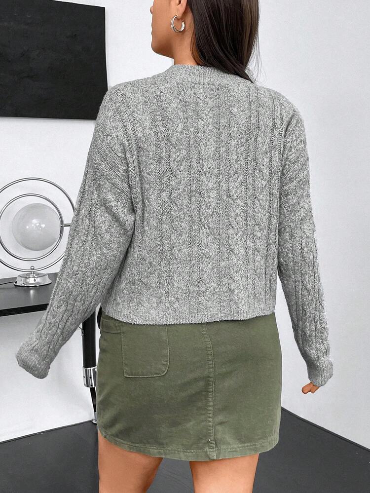 Plus Half Zip Drop Shoulder Sweater Knit Pullover Fall Winter Sweater