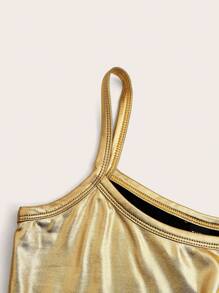 SHEIN ICON Solid PU Leather Cami Going Out Tops - Gold - View 3