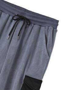 Manfinity Homme Nam Đồ họa Chữ cái Túi có nắp Eo dây rút Nhiệt Quần - Màu xám đen - Xem 5