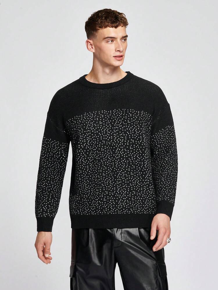 Men Polka Dot Pattern Drop Shoulder Sweater
