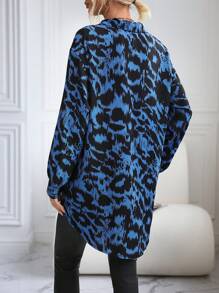 SHEIN LUNE Allover Print High Low Hem Blouse - Blue - View 2